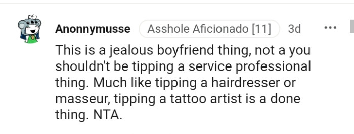 Tipping a tattoo artist is a common practice.