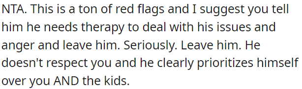 His lack of respect and self-prioritization are concerning.