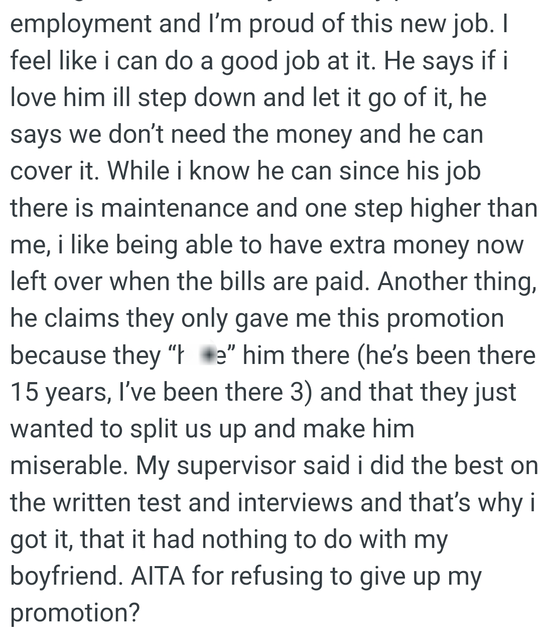 OP's Boyfriend Claims They Only Gave Her the Promotion Because They “Hate” Him There