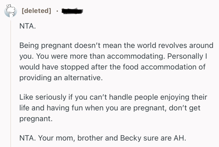 “Personally I would have stopped after the food accommodation of providing an alternative.”