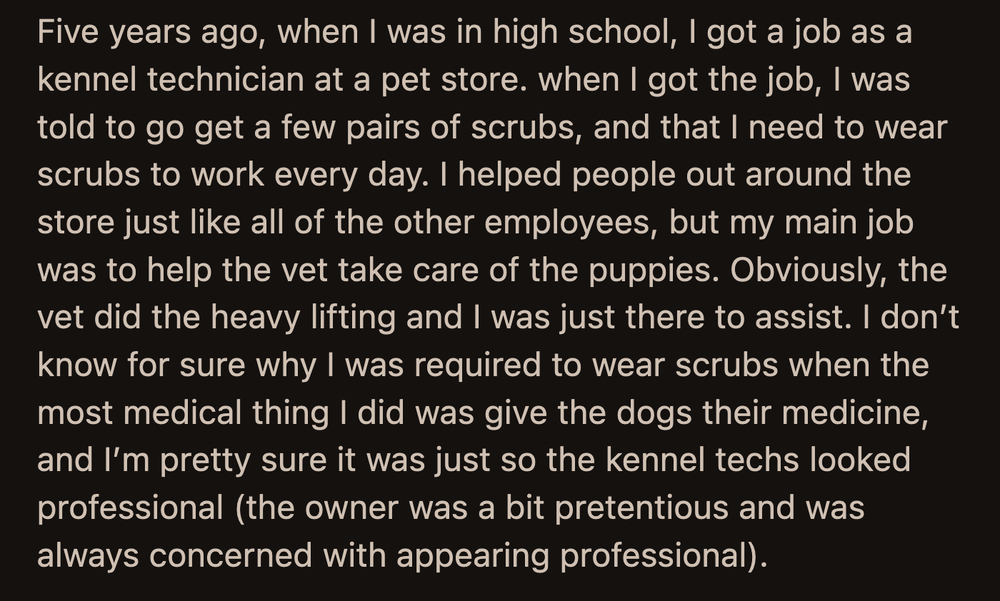 In the post, she mentioned seeing someone at a grocery store wearing scrubs. She was surprised that the stranger wasn't even a nurse when she talked to them.