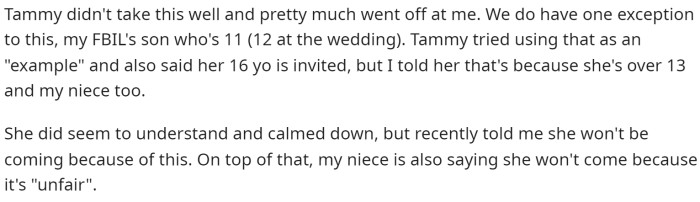 She goes on to say that telling her sister this news didn't go very well, and she was obviously upset, saying that it was unfair.