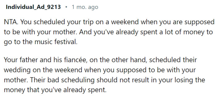 They scheduled their wedding on the weekend when OP was supposed to be with his mother.