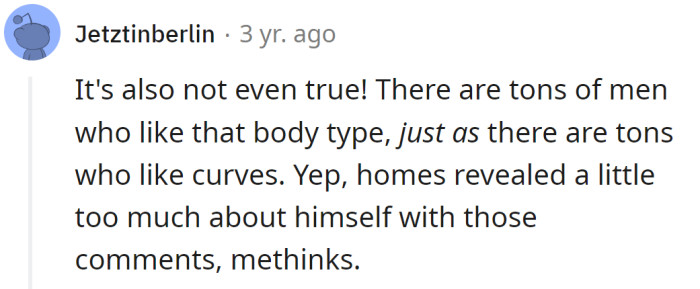 He can't talk about other men's preferences