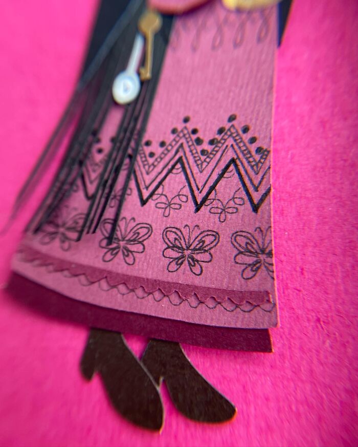 Her dress stood out with its carefully crafted details.