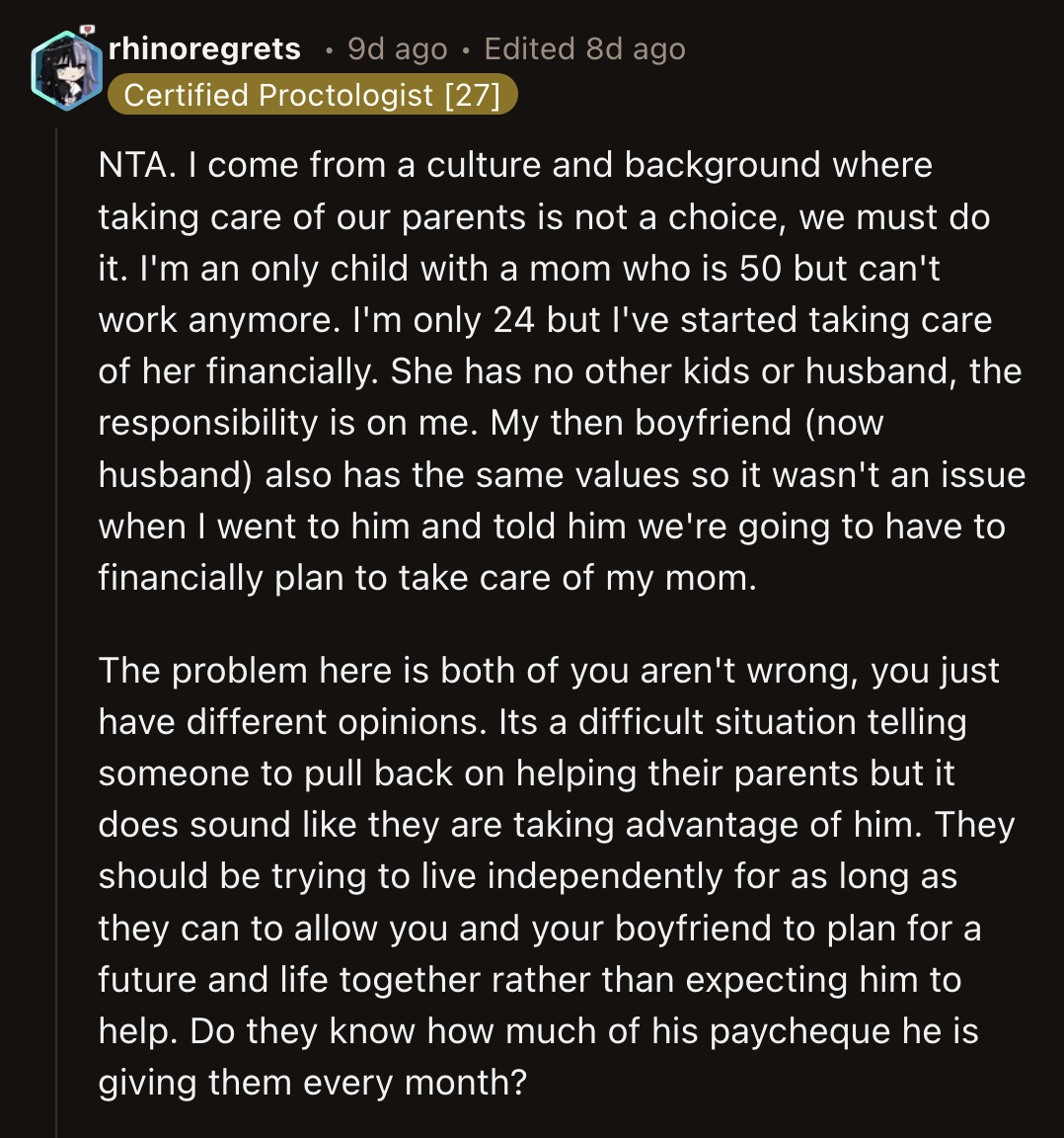 OP received an insightful comment from someone in the same position as her BF.