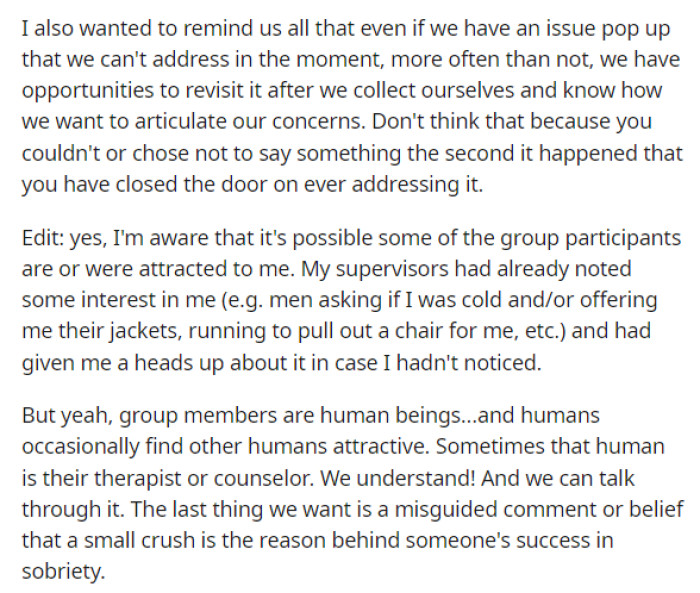 She concluded her post by offering advice and adding an edit to address some concerns raised by commenters after she posted on this thread.