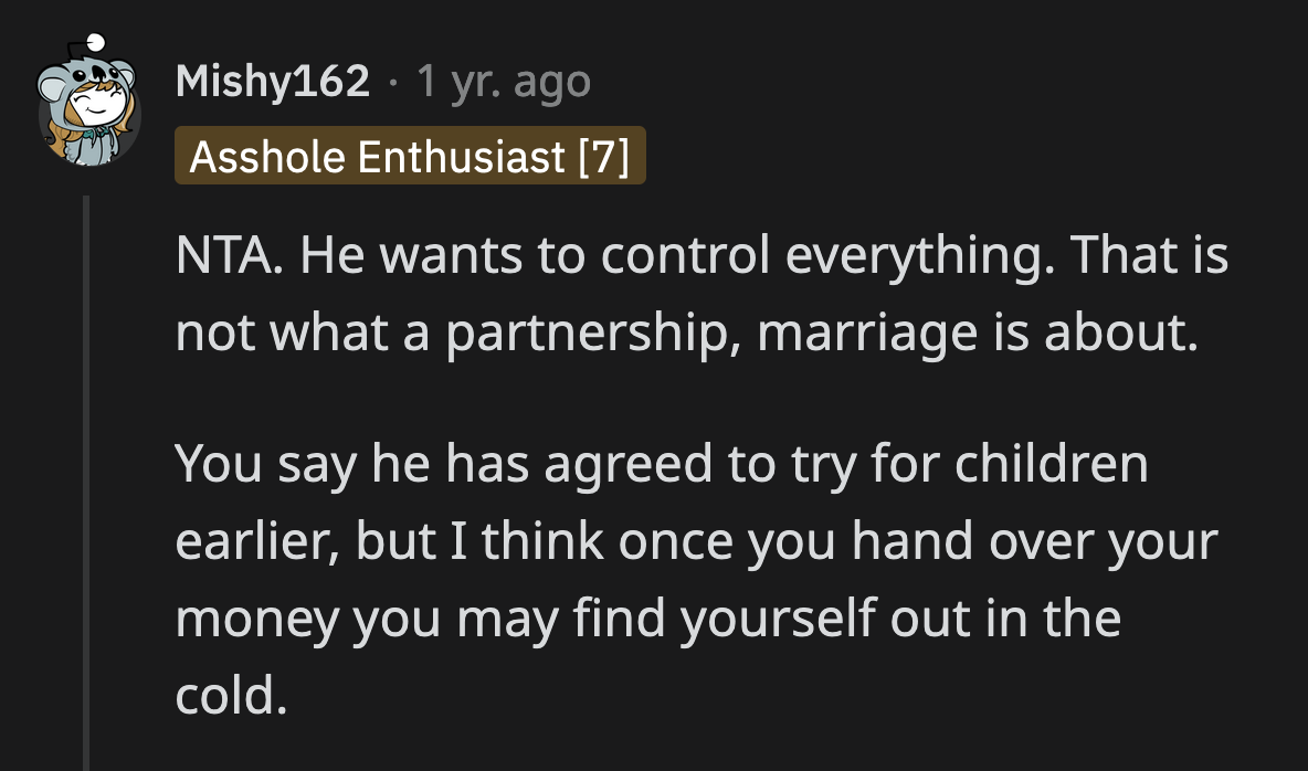 What guarantee does OP have that this man will hold up his end of the bargain once she transfers her life's savings to him?