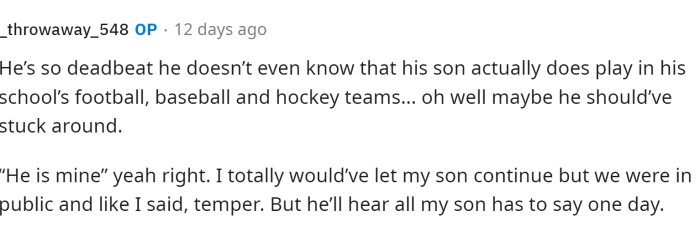 OP actually replies to this comment and provides a bit more information. She says she would have let her son continue had they not been in public.