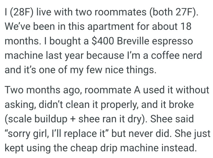 The OP kicks off her story saying...