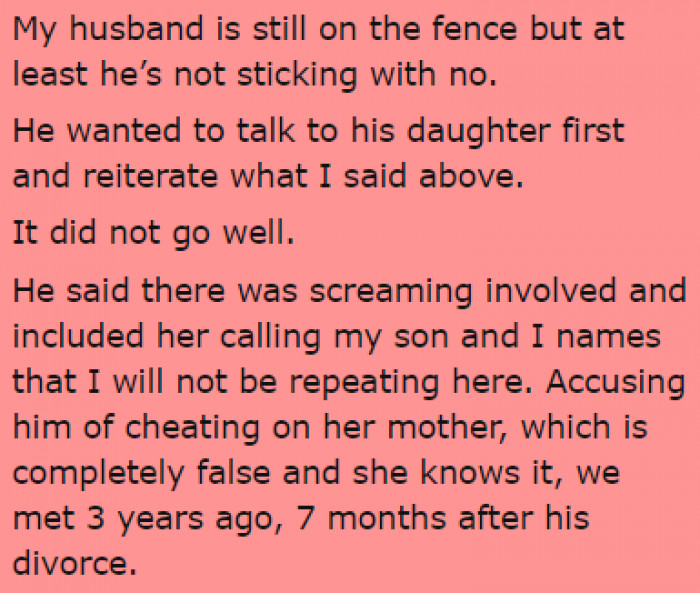 The husband talked about this with his daughter, and it didn't go well