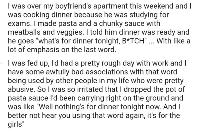 That moment when your boyfriend calls you the B-word