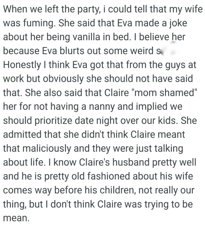 She admitted that she didn't think Claire meant that maliciously, and they were just talking about life