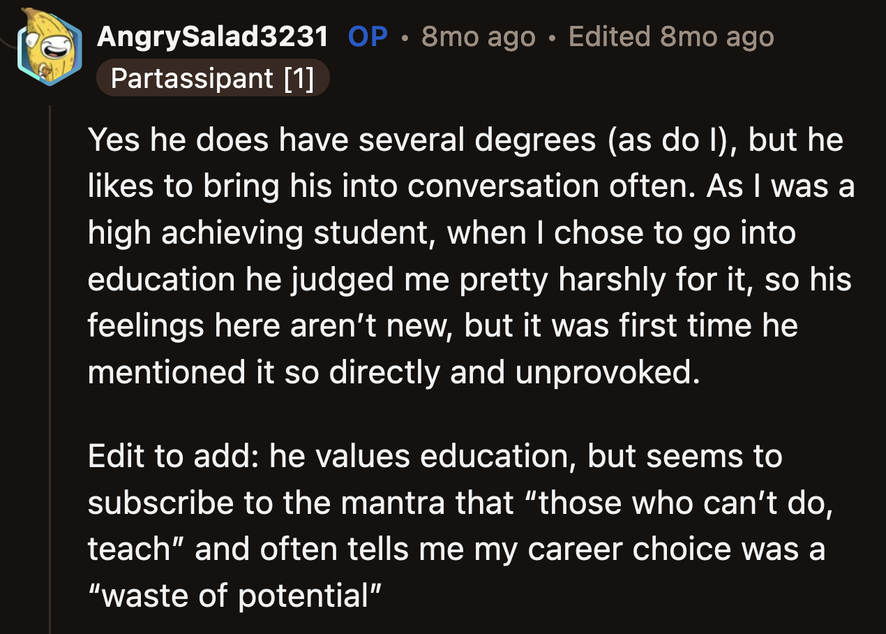 There is no need to drag OP into whatever career dilemma Daniel is facing.