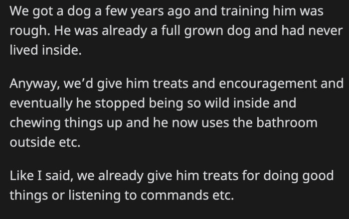 OP and his wife found a good way of training their dog