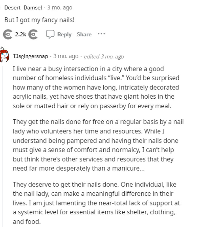 Some people pointed out how she may have gotten these nails, but that doesn't necessarily mean it's a good thing, honestly.