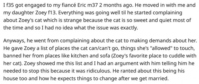 My fiancé moved in with me and my daughter, Zoey