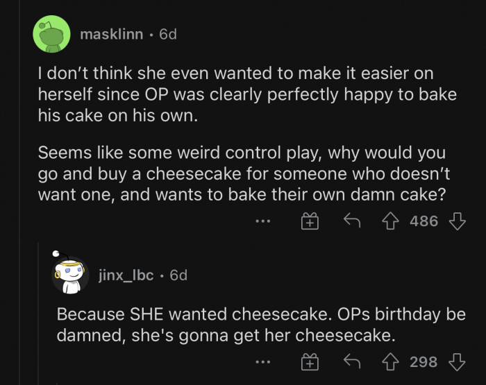 She simply wanted cheesecake on her husband's birthday.