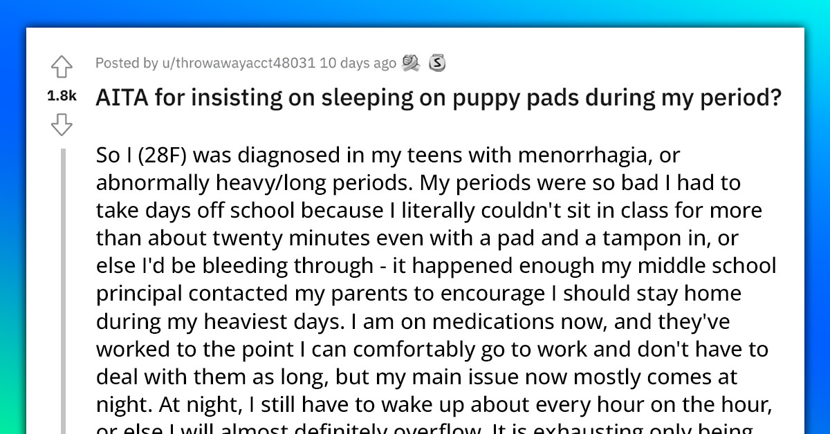 Redditors Support Lady Who Uses Puppy Pads During Her Cycle, But Her Boyfriend Prefers Hysterectomy