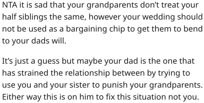 14. Her wedding shouldn't be used as a bargaining chip to settle the issue.