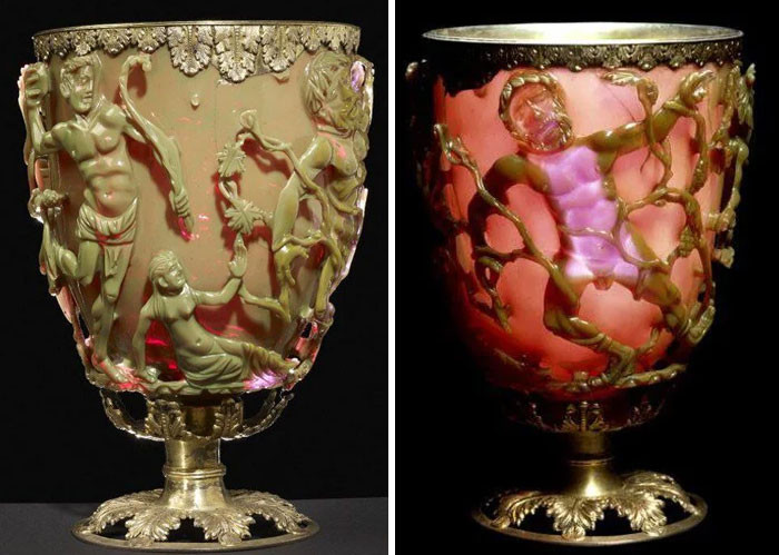 3. The Lycurgus Cup - the singular, intact instance of ancient glass that changes color
