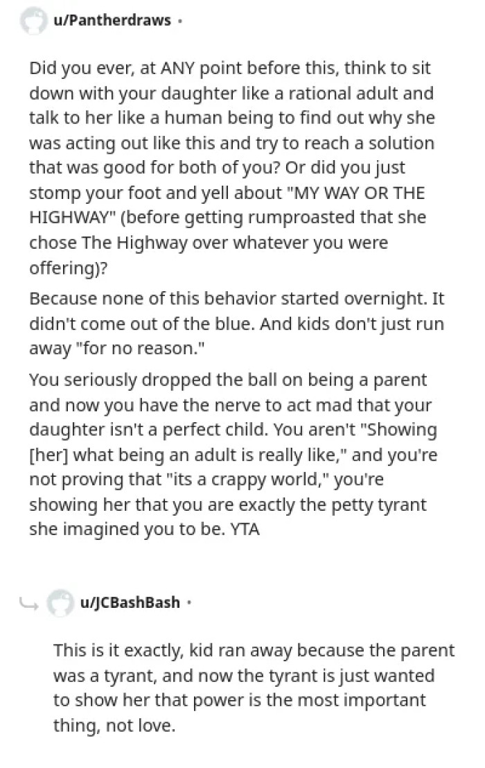 A lack of communication from the parent leads to the daughter running away
