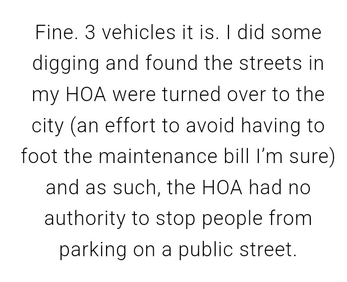 The HOA couldn't stop people from parking