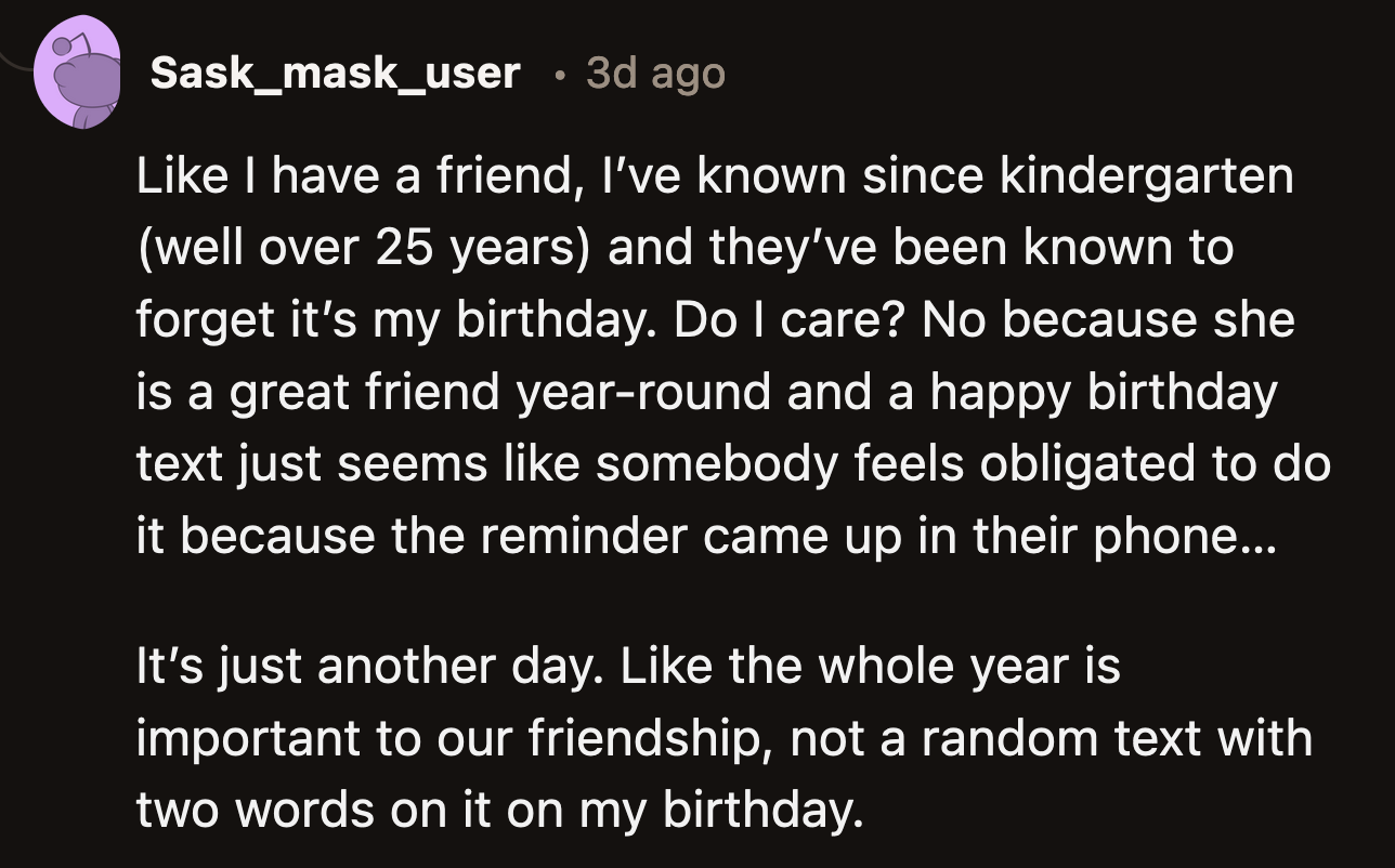 Ashley's effort to remain in contact with her since she moved should have meant more than a missed birthday greeting.
