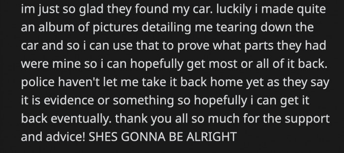 OP's detailed accounts of his purchases for the car helped his case, and he is now looking forward to being reunited with his prodigal '67 Impala.