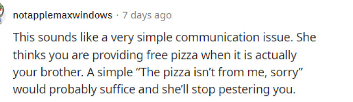 This could have definitely helped the situation because she clearly thought that OP was the one providing the food, which could be the source of the conflict.