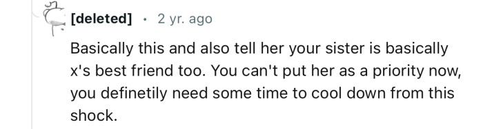 “You can't put X as a priority now; you definitely need some time to cool down from this shock.”