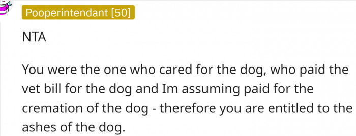 OP cared for the dog