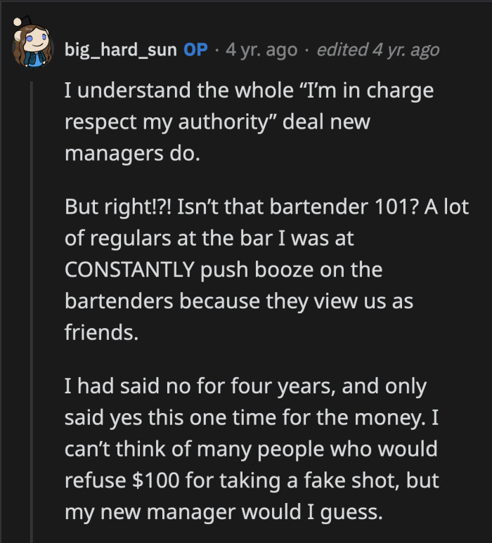 The new manager just wanted to make an example out of OP. Her power trip will soon backfire.