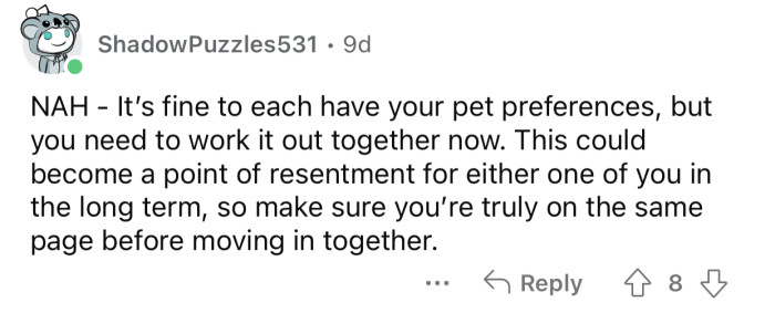 “This could become a point of resentment for either one of you in the long term...”