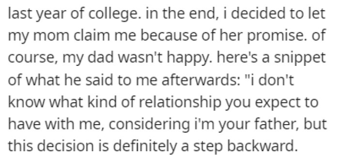 OP chose her mom, and the dad wasn't happy