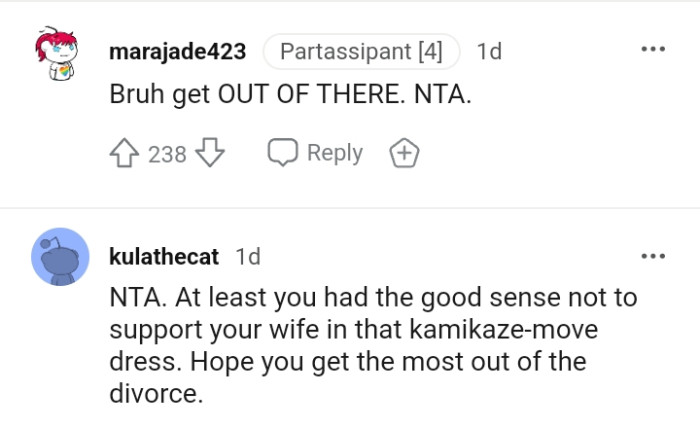 The OP had the good sense not to support his wife