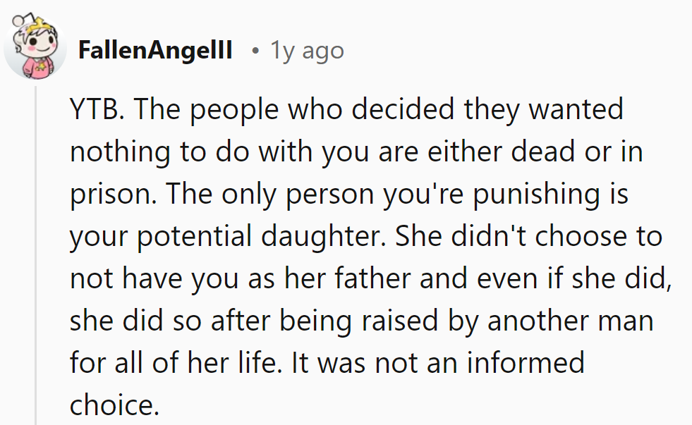 The real casualty here? His potential daughter, caught in the crossfire.