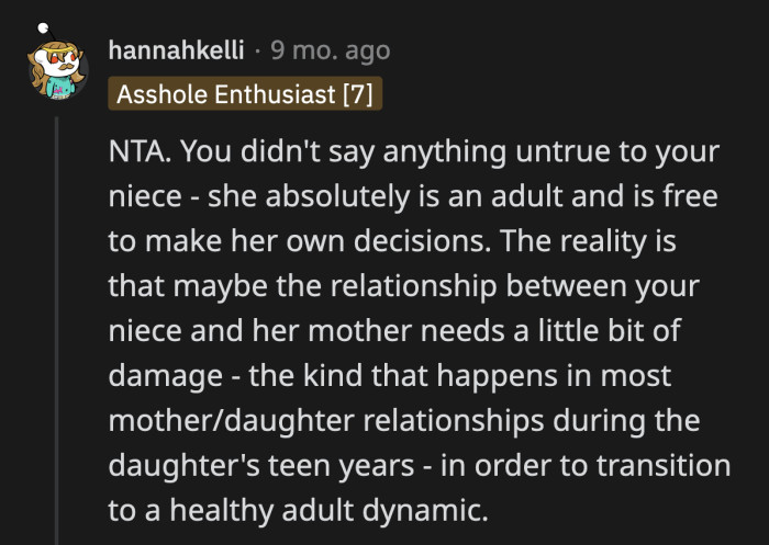 This road trip is what her niece needs to realize that she is her own person outside of her relationship with her mom.