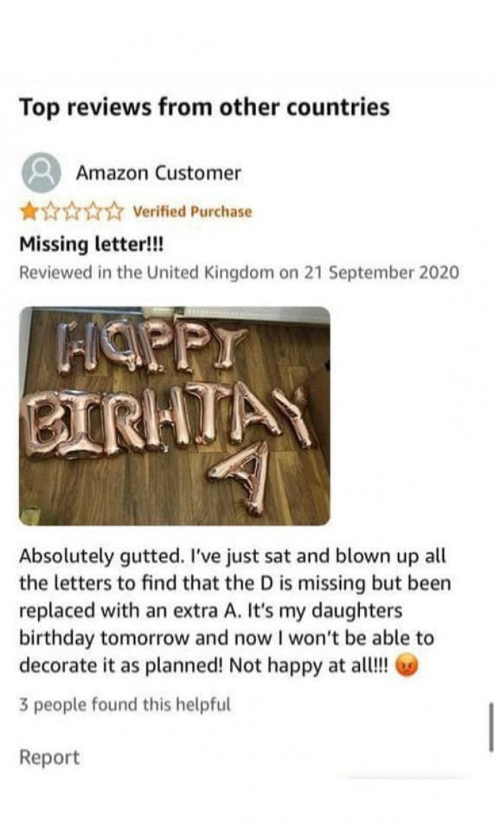 3. This Amazon customer who's unhappy that the letter 
