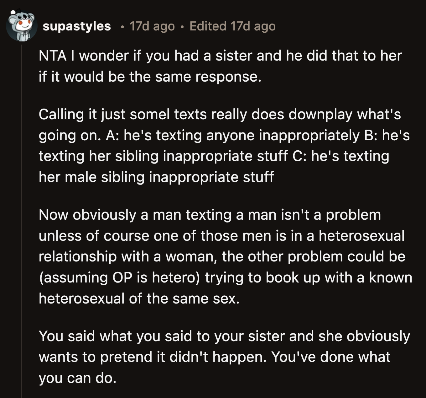 The family is so determined to make OP the bad guy. It's all so alarming.