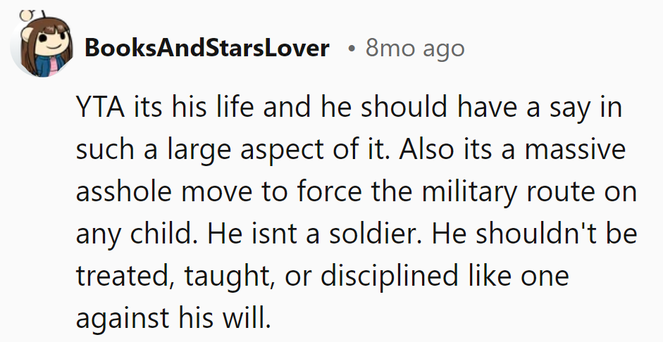 Don't sign him up for a role he never auditioned for. It's his life, not a military draft.