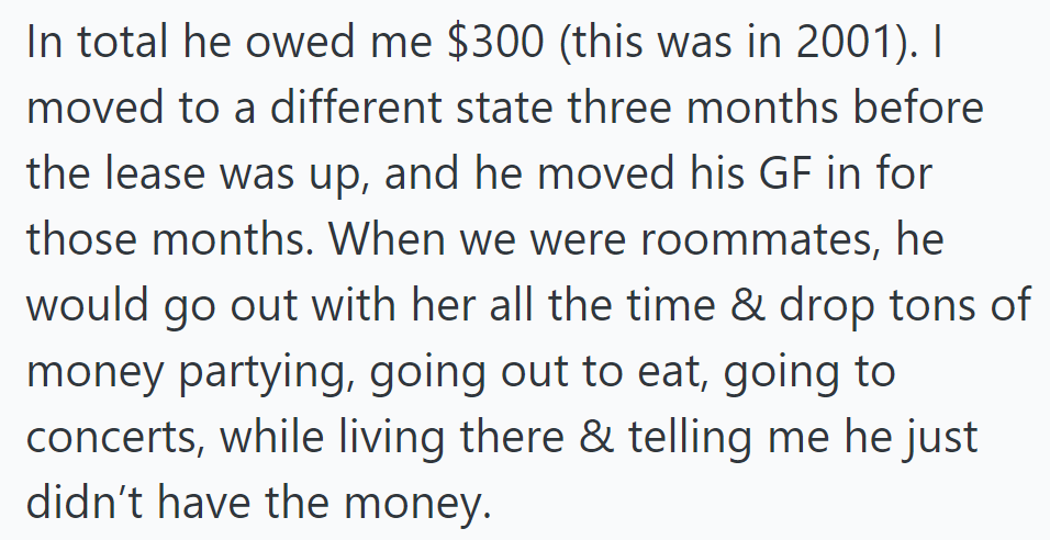 Roommate Owed $300, Partied Hard While Claiming to Be Broke.
