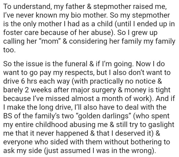 The OP wants to go pay her respects, but she also doesn’t want to drive 6 hours each way