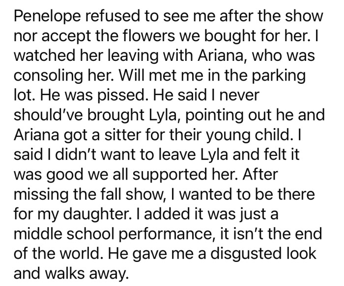 OP's daughter refused to accept her flowers and left.