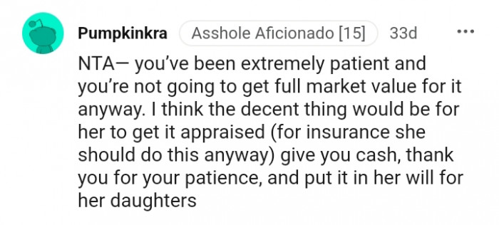 Put it in her will for her daughters