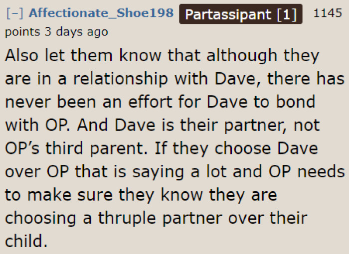 This is just sad. Why are they choosing the polycule partner over their son?