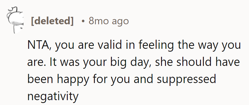 It's their show, not hers. Time to party or hit the road; negativity needs no RSVP.