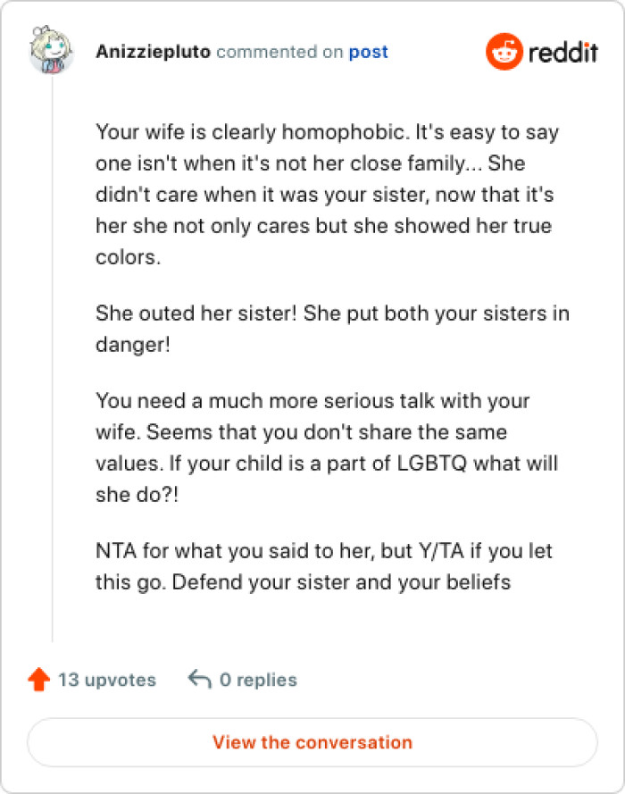 OP's wife put both their sisters in danger