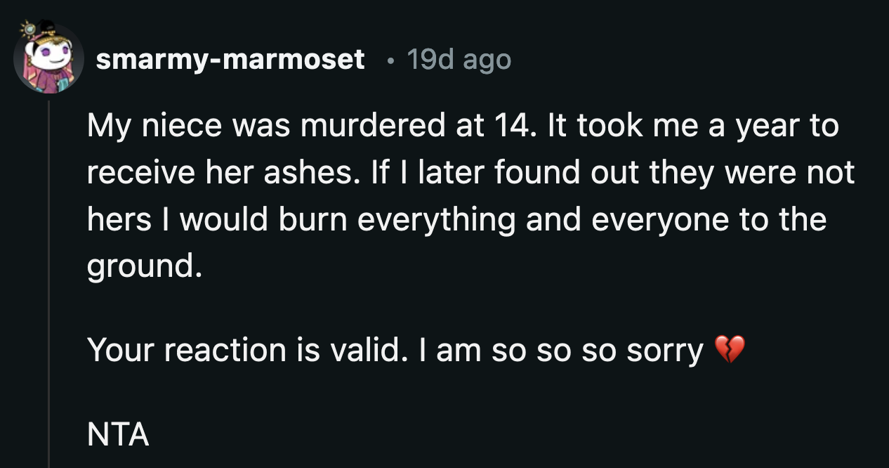 Other Redditors who have felt a similar kind of loss said they would have been enraged if they had gone through what OP did.