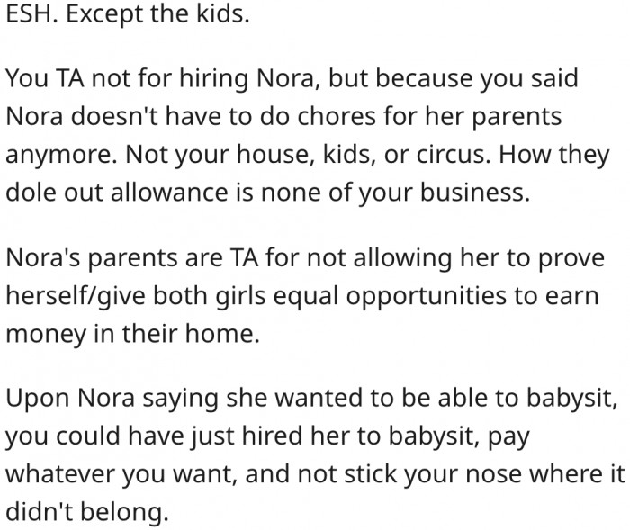 20. The payment system her sister-in-law uses in her home isn't her business.